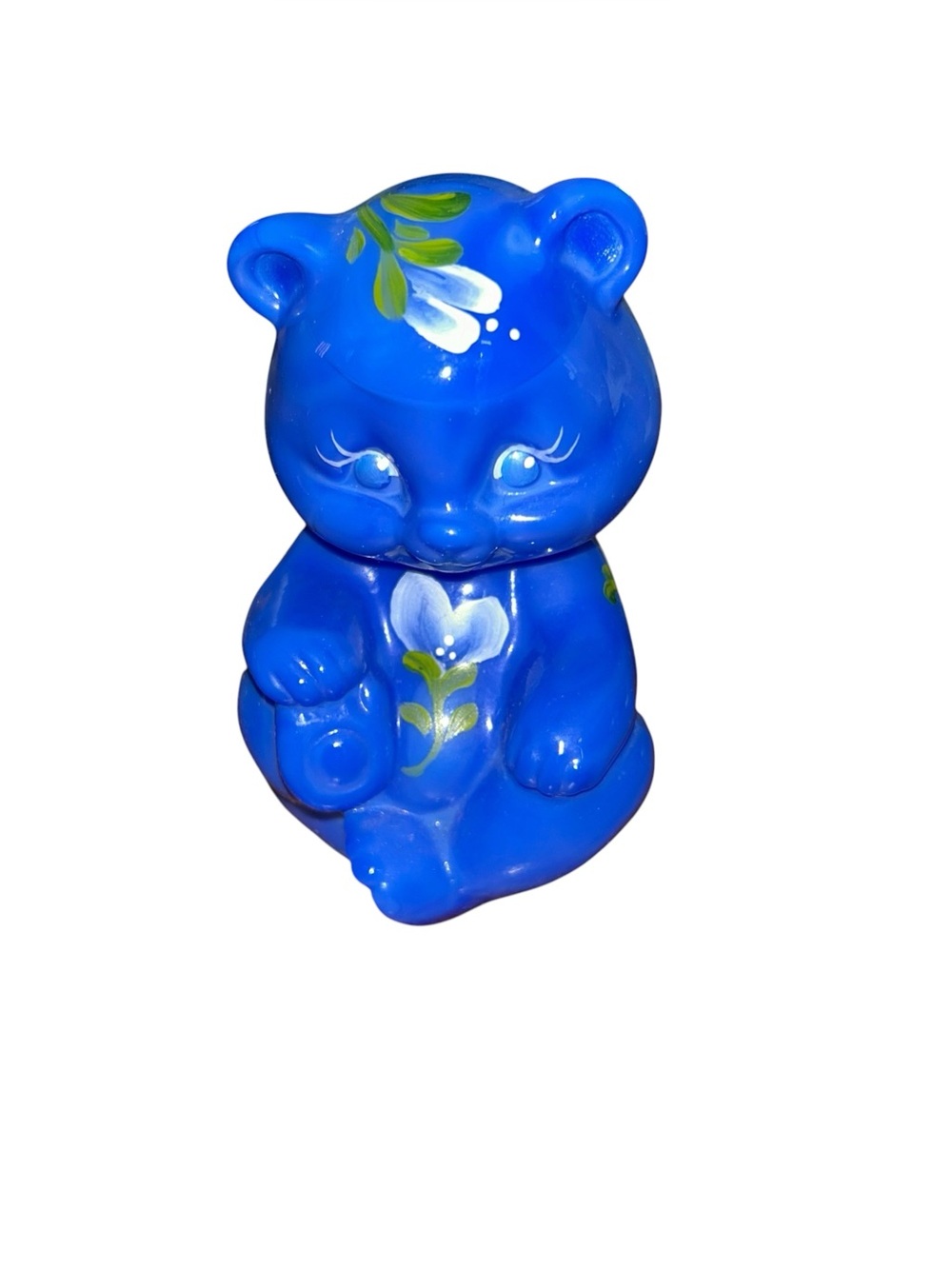 Fenton‎ Blue Art Glass Teddy Bear Figurine 2004 Hand Painted Artist Signed Hope